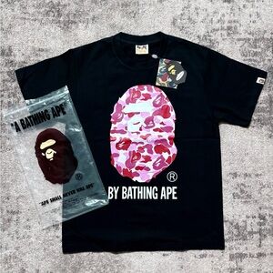 Bape Black Tee with Pink Camo Ape Head